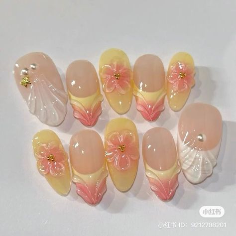 Nails Airbrush, Orange Y2k, Almond Acrylic Nails Designs, Nails Y2k, Flower Press, Punk Nails, Airbrush Nails, Medium Almond, Cute Simple Nails