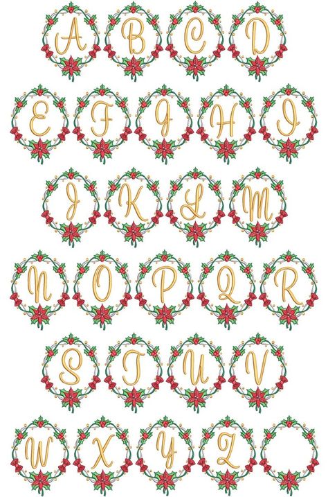 Christmas Garland Monogram Christmas Letter Embroidery, Free Monogram Fonts, Machine Embroidery Christmas, Applique Christmas, Designs By Juju, Monogram Machine, Cow Christmas, Free Monogram, Christmas Alphabet