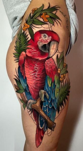 Neotraditional Parrot Tattoo, Eclectus Parrot Tattoo, Macaw Tattoo Design, Scarlet Macaw Tattoo, Parrothead Tattoo, Colorful Animal Tattoos, Parrot Tattoo Design, Macaw Tattoo, Parrot Tattoos