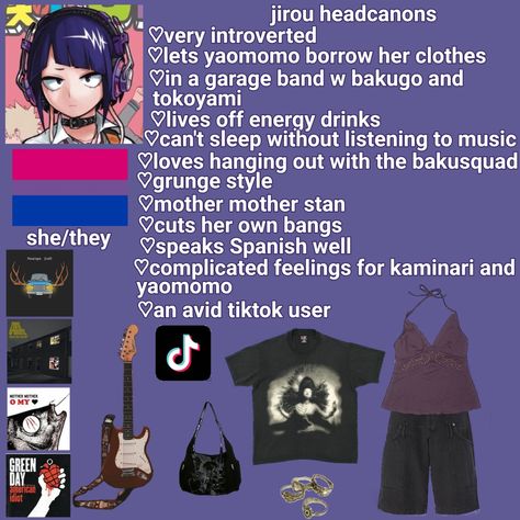 Jirou Headcanons, My Hero Academia Headcanons, Mha Headcanons, Mha Shifting, Character Headcanons, Kyoka Jirou, Head Cannons, Mha Stuff, Sayaka Miki