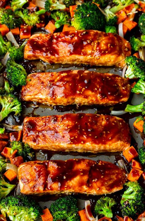 Dinner Recipes For Entertaining, Recipes For Entertaining, Salmon Teriyaki Recipe, Salmon And Sweet Potato, Salmon And Broccoli, Crispy Sweet Potato, Easy Salmon Recipes, Teriyaki Salmon, Salmon Dinner