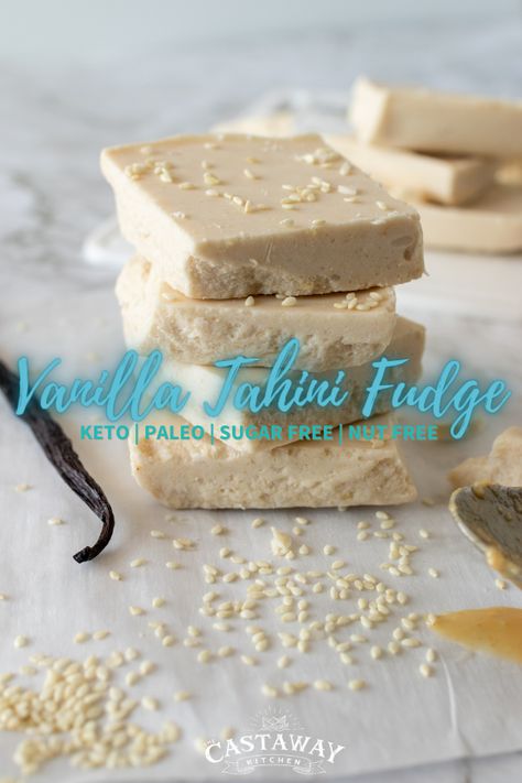 Vanilla Tahini Fudge is delicious and creamy. More of a keto vanilla fat bomb! Just 5 ingredients you probably already have, and 10 minutes. Tahini Fudge, Keto Cookie Dough, Tahini Recipe, Keto Fudge, Keto Cream, Vanilla Fudge, Fat Bomb, Diet Breakfast Recipes, Unsweetened Coconut Milk