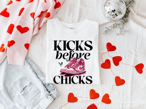 Kicks Before Chicks Valentine Unisex Tee, Valentine's Day T-Shirt, Sneakerhead Gift, Valentine Kicks Sneakerhead Gifts, Girls Valentine Shirt, Kids Valentines Shirts, Gift Valentine, Valentines For Boys, Girls Valentines, Pink Sneakers, Tampa Fl, Valentines For Kids