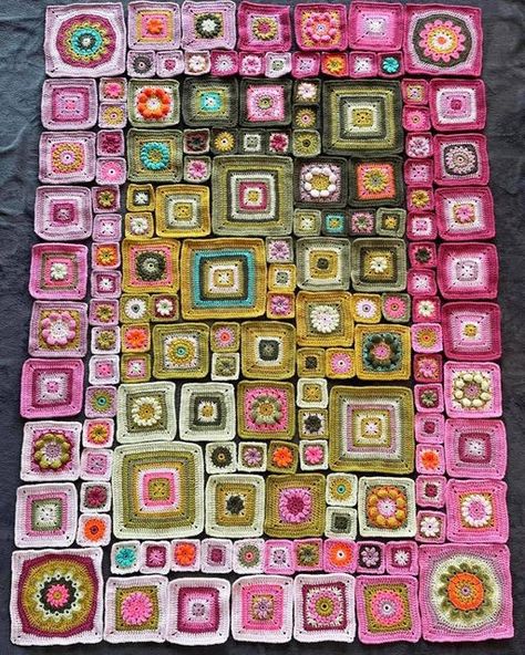 Creative Granny Squares Free Pattern, Grunge Crochet Blanket, Homage To The Granny Square, Scrap Granny Square Blanket, Nature Granny Square, Random Granny Square Blanket, Granny Square Ideas Projects, Patchwork Knitted Blanket, Celestial Blanket