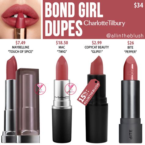 Charlotte Tilbury Bond Girl Matte Revolution Lipstick Dupes Charlotte Tilbury Bond Girl, Glam Lipstick, Matte Make Up, Revolution Lipstick, Charlotte Tilbury Lipstick, Drugstore Lipstick, Maybelline Lipstick, Girls Lipstick, Lipstick For Fair Skin