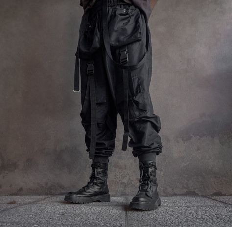 Techwear, Streetwear, Cargo Pants, Tech Pants, Emo, Black, Dark, Outfit, Black Outfit, All Black Outfit, Future, Futuristic, Darkwear, Cyberpunk, Chains, Eboy, Anime Boy, Kpop, Fashion, Combat Boots, Boots, Streetstyle, Techno, Aesthetic, Photography, Urban, Urban Style Combat Boot Outfits Men, Cargo Pants And Combat Boots, Techwear Men Outfit, Cargo Pants With Boots, Techwear Men, Urban Warrior, Techwear Streetwear, Techwear Pants, Visual Library