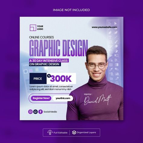 Courses luxury modern graphic design ins... | Premium Vector #Freepik #vector #graphic-design #courses #corporate-flyer-design #online-course Courses Design, Instagram Post Design, Graphic Design Course, Logo Psd, Technology Icon, Social Media Design Inspiration, House Vector, Home Icon, Card Banner