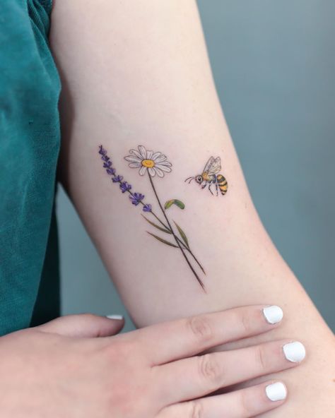 25 Birth Flower Tattoos That Celebrate Each Month of the Year | Parenting Questions | Mamas Uncut May Birth Flowers, Lavender Tattoo, Birthday Tattoo, Daisy Tattoo, Forearm Tattoo Women, Birth Flower Tattoos, Red Tattoos, Bee Tattoo, Flower Tattoo Designs