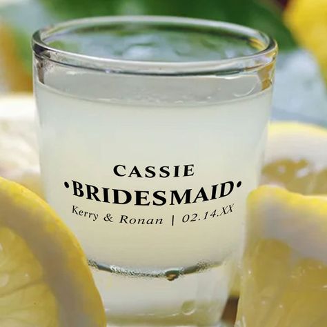 Wedding Date and Names Bridesmaid Personalized Shot Glass Engraved Shot Glasses, Name Template, Grooms Party, Party Shots, Glasses Wedding, Black Typography, May Weddings, Wedding Glasses, The Wedding Date