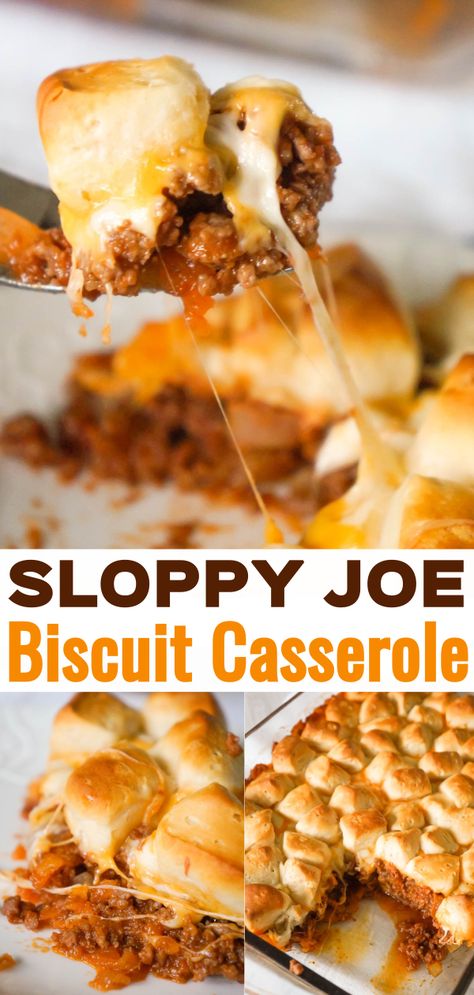 Sloppy Joe In Biscuits, Sloppy Joe With Biscuits, Ground Beef Recipe With Biscuits, Easy Supper Ground Beef, Quick Ground Beef Casseroles, Biscuit Dishes Dinners, Dinner Made With Biscuits, Caserole Meal Beef, Beef Biscuit Casserole