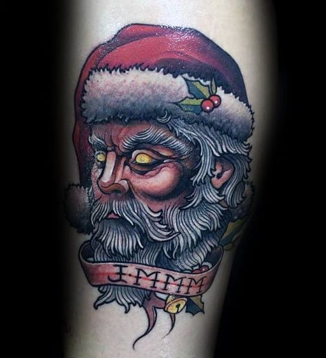 Male Santa Claus Themed Tattoos Noel Tattoo, Evil Santa, Serotonin Tattoo, Christmas Tattoo, Blue Tattoo, Inked Magazine, Christmas Break, Symbolic Tattoos, Hell Yeah