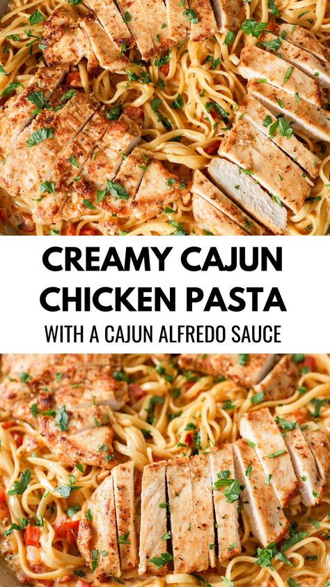 Close up view of Creamy Cajun Chicken Pasta garnished with fresh chopped parsley. Best Cajun Chicken Pasta, Cajun Alfredo Sauce, Chicken Fettuccini Alfredo, Cajun Chicken Pasta Recipe, Cajun Alfredo, Cajun Chicken Pasta Recipes, Pasta Healthy, Cajun Chicken Alfredo, Cajun Pasta