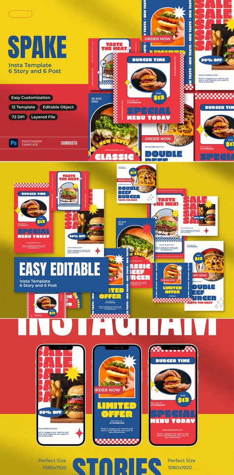 Burger Shop Instagram Post and Story Template PSD Website Slider, Fast Good, Design Web, Header Design, Instagram Template Design, Web Banner Design, Website Banner, Instagram Food, Instagram Ads