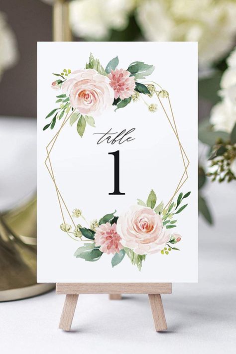 Number For Tables At Wedding, Numbers For Tables At Wedding, Tables Numbers Wedding, Table Card Design, Frame On Table, Table Number Frames, Wedding Table Place Cards, Blush Pink Theme Wedding, Wedding Table Name Cards