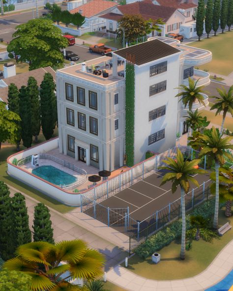 Sims 4 Del Sol Valley Apartments, Sims 4 For Rent Apartments, Sims 4 Apartment Building, Inspo Reference, Sims Builds, Art Deco Buildings, Minecraft Building, Sims 4 Build, Sims Community