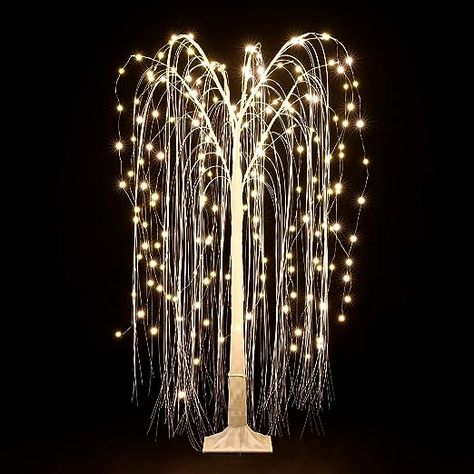 LuxenHome 4FT Lighted Willow Tree, Lighted Tree Christmas Decorations, Prelit LED Weeping Willow Tree Christmas Decorations Indoor Home Decor, Artificial Tree Outdoor Patio Festival Christmas Decor Artificial Trees Outdoor, White Artificial Christmas Tree, Wedding Bedroom, Copper Christmas, Led Christmas Tree Lights, White Branches, Prelit Tree, White Willow, Weeping Willow