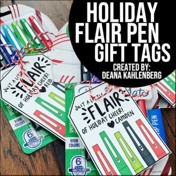 A fun holiday gift! Print and cut the tags, attach to a pack of holiday color Flair pens! ... Flair Pen Gift Tag Free Printable, Flair Pen Gift Tag, Sunshine Cart, Pto Ideas, Flair Pens, Teacher Gift Tags, Printable Gift Cards, Free Printable Gift Tags, Free Gift Tags