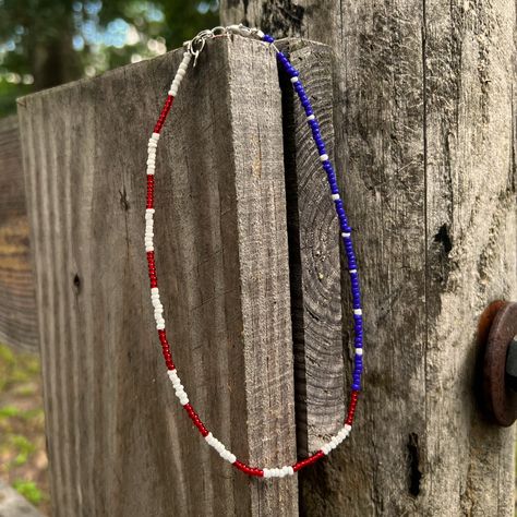 Handmade By Me :) You Can Choose Between 14” And 16” American Flag Beaded Necklace, 4th Of July Beaded Necklace, 4th Of July Seed Bead Bracelets, Red White And Blue Necklace, 4th Of July Necklace, Fourth Of July Beaded Bracelets, Western Seed Bead Bracelets, Patriotic Beaded Jewelry, 4th Of July Beaded Bracelets