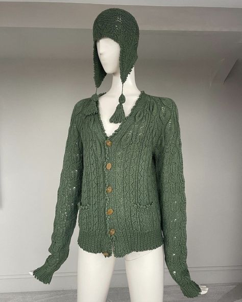 Matching Hat, Green Cardigan, Moss Green, Vivienne Westwood, Hand Knitting, Autumn Winter, Fall Winter, Green