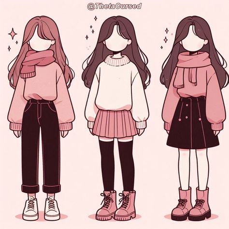 Sweater Dress Drawing, Winter Clothes Drawing Reference, Sweater Outfits Drawing, Winter Outfits Illustration, Gacha Winter Outfits, Winter Outfits Anime, Winter School Aesthetic, Winter Outfits Drawing, Winter Clothes Drawing