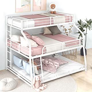 Amazon.com: twin over queen bunk bed Queen Size Bunk Beds, Triple Bed, Trundle Bed With Storage, Queen Bunk Beds, Triple Bunk Beds, White Bunk Beds, Triple Bunk Bed, Triple Bunk, Metal Bunk Beds