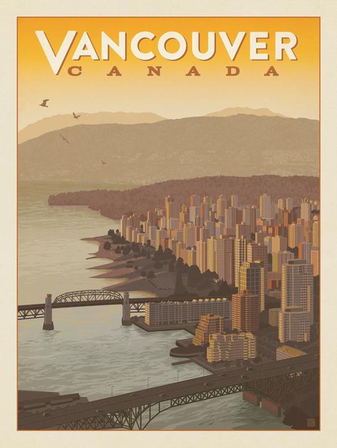 Canada: Vancouver Skyline Canada Poster, Posters Canada, Vancouver Skyline, Anderson Design Group, Save The Date Photos, Retro Travel Poster, Skyline Art, Vancouver Canada, Fashion Poster