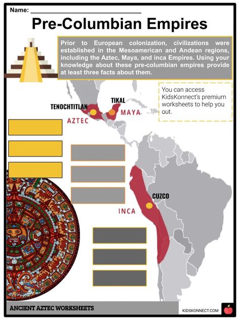 Mayan Activities For Kids, Mayan Activities, Aztecs For Kids, Aztec History Facts, Aztec Kingdom, Maya Aztec Inca Activities, Ancient Aztecs, 6th Grade Social Studies, Map Activities