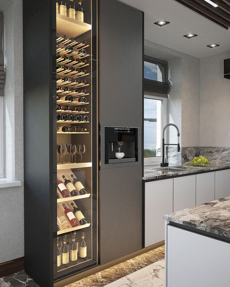 DP_MODERN_KT_Vizhorod_S=200 on Behance Kitchen Wine Rack Ideas, Built In Fridge And Pantry, Modern Home Bar Luxury, Bar Design Ideas Home, Küchen Inspiration Modern, Kitchen Wine Storage, Modern Home Bar Designs, Wine Bar Design, Home Wine Bar