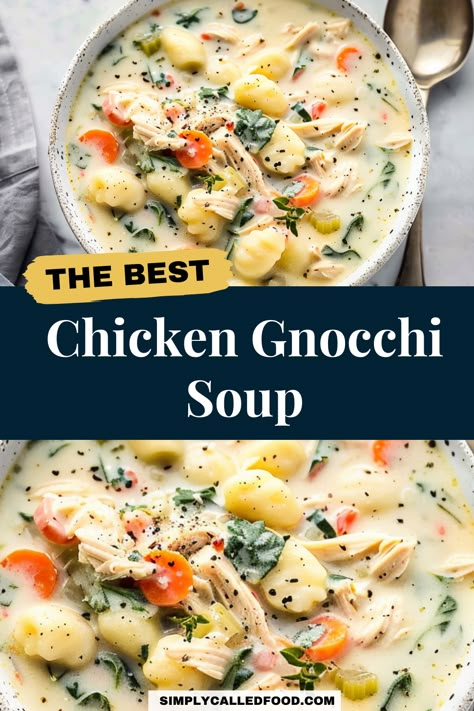 Discover the best chicken gnocchi soup recipe, an easy, quick, and simple Olive Garden copycat. Made with healthy vegetables, creamy broth, and rotisserie chicken, it's a fast homemade delight perfect for any diet, including keto. You can prepare chicken gnocchi soup in a Crock Pot, instant pot, slow cooker, pressure cooker, or stove top. Explore this chicken gnocchi soup recipe and more soup recipes at simplycalledfood.com. Pressure Cooker Chicken Gnocchi Soup, Chicken And Gnocchi Soup Olive Garden Instant Pot, Creamy Chicken Gnocchi Soup Crock Pot, Stove Top Pressure Cooker Recipes, Instant Pot Soups Recipes, Olive Garden Chicken And Gnocchi Soup, Olive Garden Soup Gnocchi, Instant Pot Gnocchi Recipes, Crock Pot Chicken Gnocchi Soup