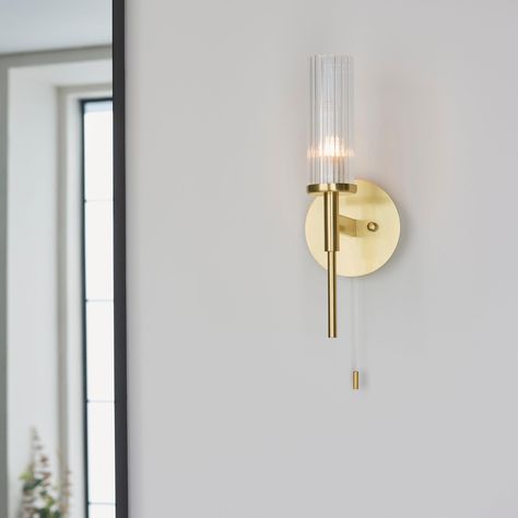 Brass & Bronze Bathroom Wall Lights Bronze Bathroom, Metal Wall Lamp, Glass Wall Lights, Brass Bathroom, Brass Wall Light, Bathroom Ceiling Light, Ribbed Glass, Glass Bathroom, Bathroom Wall Lights