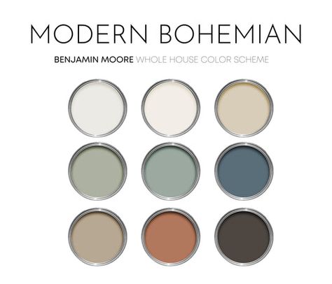 Benjamin Moore – Page 3 – Millie Hart Interiors Paint Themes For House, Boho Living Room Paint Color Ideas, Paint Pallets For Home Color Schemes, Bohemian Wall Colors, Boho Paint Colors, Neutral Interior Paint Colors, Benjamin Moore Paint Colors, Color Palette Interior Design, Sherwin Williams Paint