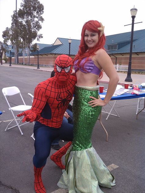 Mermaid And Spiderman Party, Ariel So I'm A Spider So What, Ariel And Eric Cosplay, Ariel Human Transformation, Princess Ariel And Prince Eric, Princess Party, Ariel, Spiderman, Mermaid