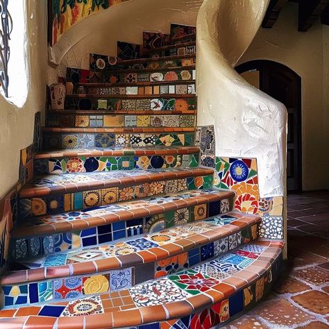 Ecosapiens on Instagram: "Step into a world of Boho beauty with our mosaic staircase. Each step is a canvas of vibrant colors and intricate patterns, inviting you on a journey of creativity and free-spirited charm.  Conceptual AI Art  Follow @ecosapiens for more!" Mosaic Staircase, A House Of My Own, Boho Beauty, Free Spirited, Staircases, Intricate Patterns, Home Inspiration, A House, Future Home