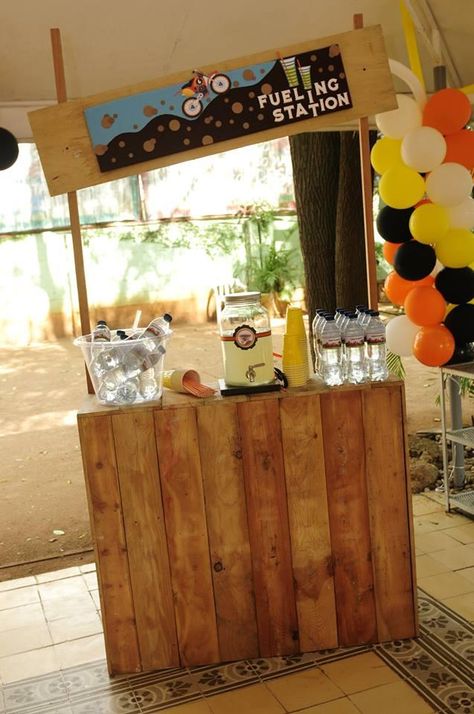 Birthday Party Drink Station, Dirt Bike Birthday Party, Motocross Birthday Party, Bike Birthday Party, Motorcycle Birthday Parties, Beverage Station Party, Bicycle Party, Bike Birthday Parties, Dirt Bike Party