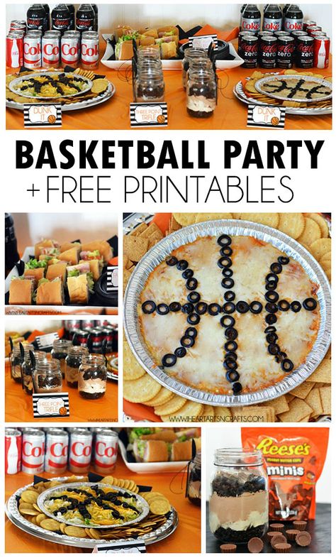 Basketball Party Recipes + Free Printable Food Labels #EasyBracketParty #ad Basketball Pizza, Free Printable Food Labels, Basketball Food, Basketball Party Food, Basketball Treats, Printable Food Labels, March Madness Parties, Kids Birthday Party Food, Basketball Theme Party