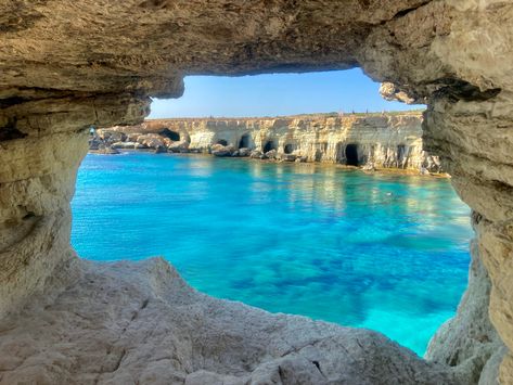 Sea cave , crystal blue water, clear water, destination, travel, Cyprus Sea Caves Cyprus, Aiya Napa Cyprus, Aiya Napa, Cyprus Holiday, Cyprus Paphos, Sea Cave, Peach Aesthetic, Ayia Napa, Paphos