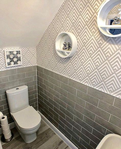 Under the stairs Small Toilet Design Ideas, Small Downstairs Toilet Ideas, Toilet Design Ideas, Downstairs Toilet Ideas, Understairs Toilet, Small Toilet Design, Small Downstairs Toilet, Bathroom Under Stairs, Small Full Bathroom