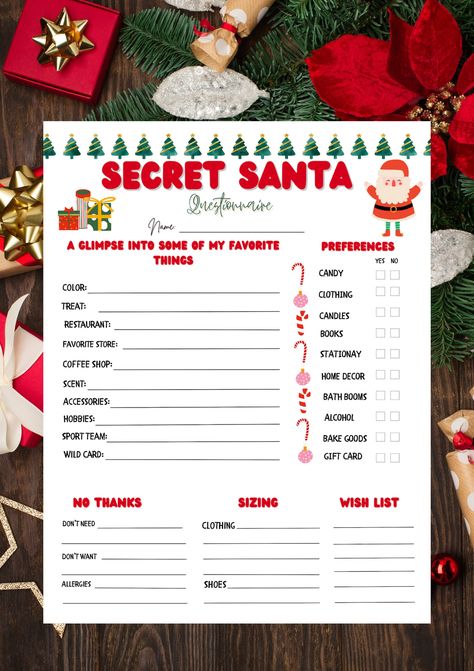 Teacher Questionnaire, Make Christmas Magical, Secret Santa Questionnaire, Secret Santa Christmas Gifts, Christmas Shopping List, Fun Christmas Games, Christmas Game, Fun Christmas, Christmas Games