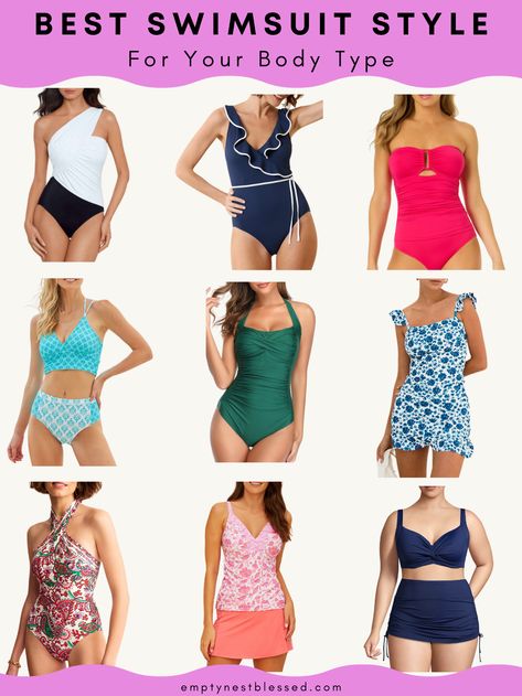 We’re all different shapes & sizes, and EVERY body is beautiful! The best swimsuit style for your body type? We’re helping you figure it out! Apple Shape Swimwear, Best Bathing Suit For Body Type, Best Swimsuit For Body Type, Bathing Suit For Body Type, Bathing Suits For Body Types, Swimsuit For Big Tummy, Swimsuits For Body Types, Medium Sized Women, Fun One Piece Swimsuit