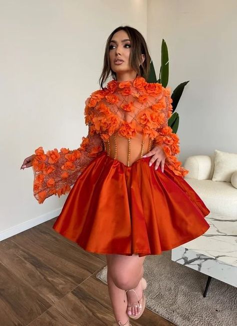 Barbie Gowns For Women, Dope Fashion Outfits, Orange Flower Dress, Short Orange Dress, Minna Fashion, Funky Dresses, Elegant Outfit Classy, Gowns For Women, Barbie Gowns