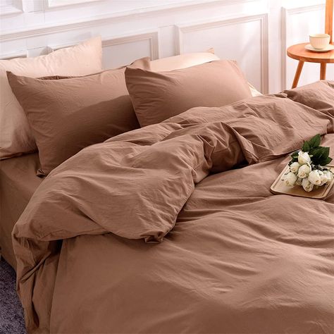 100% cotton [100% washed cotton, breathable, keep shape and soft after each wash]: This Duvet cover is made of 100% washed cotton. Brown Comforter, Mocha Brown, Duvet Bedding, Home Dress, Cotton Duvet Cover, Cotton Duvet, Bed Duvet Covers, Cozy Bedroom, Duvet Cover Set