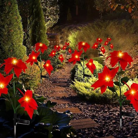 Amazon.com : VIHOSE 6 Pack Christmas Outdoor Decoration Solar Flower Lights, Waterproof Poinsettia Solar Powered Lights, Simulation Flower LED Flash Lights Stake for Lawn Garden Yard Passage Terrace Decor : Tools & Home Improvement Solar Christmas Tree, Christmas Pathway Lights, Solar Flower Lights, Solar Christmas Lights, Flash Lights, Garden String Lights, Outside Christmas Decorations, Solar Flower, Terrace Decor