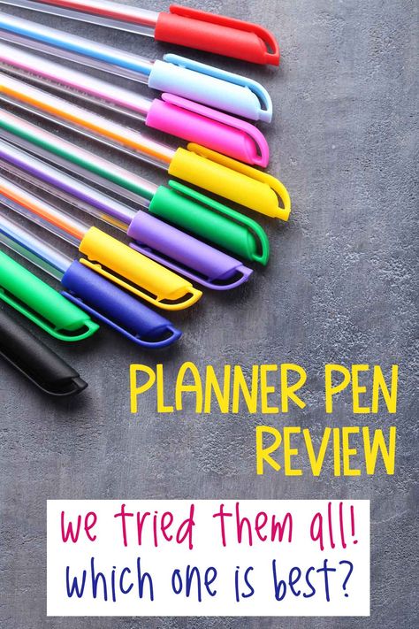 brightly colored planner pens pictured for a planner pen review. We tried them all, which one is best? Best Pens For Journaling, Best Pens For School, Best Pens For Writing, Best Writing Pen, Best Pen, Flair Pens, Planner Writing, Erin Condren Planner, Planner Pens