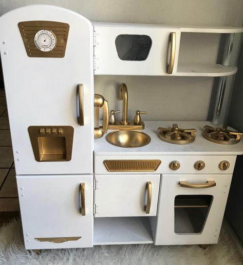 KIDS PLAY KITCHEN MAKEOVER - Katie Did What Wood Play Kitchen Makeover, Play Kitchen Makeover Kidkraft, Childs Kitchen Play Set Diy, Wooden Toy Kitchen Makeover, Kids Furniture Makeover, Play Kitchen Makeover, Toy Makeover, Bedroom Furniture Redo, Toddler Play Kitchen Bed Bath & Beyond