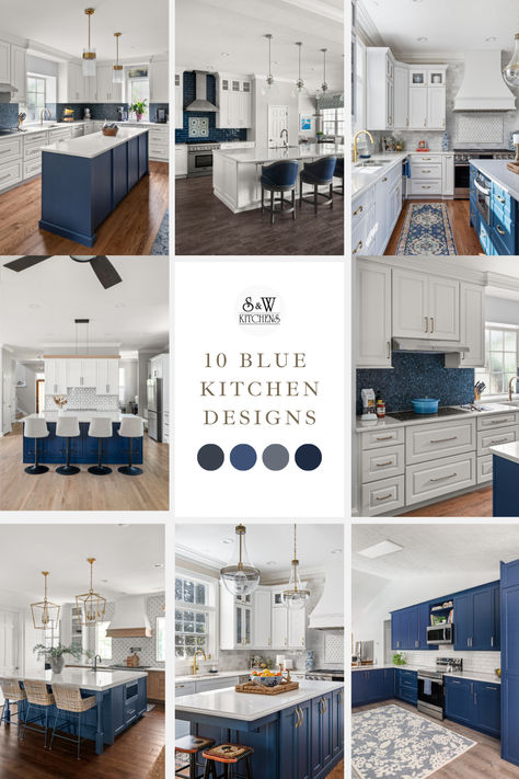 Get inspired by these gorgeous blue kitchen remodels and designs. Sherwin Williams Blue Kitchen Island, Royal Blue Kitchen Island, Light Gray Kitchen Cabinets With Navy Blue Island, White Kitchen Cabinets With Blue Walls, Pale Blue Kitchen Island, Blue Island Kitchen Grey Cabinets, Kitchens With Blue And White Cabinets, Kitchen Blue And White Cabinets, White Kitchen With Navy Accents