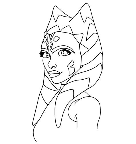 Ahsoka Ahsoka Coloring Pages, Ashoka Drawing, Ahsoka Tattoo Minimalist, Ahsoka Tano Drawing Easy, Star Wars Easy Drawing, Ahsoka Tano Coloring Pages, Minimal Ahsoka Tattoo, How To Draw Ahsoka Tano, Star Wars Drawings Easy