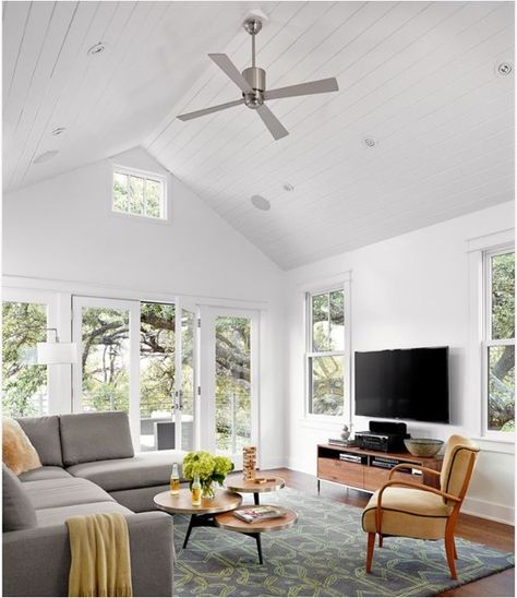 Centsational Girl » Blog Archive Stay Cool: Modern Ceiling Fans - Centsational Girl House Living Room Modern, Vaulted Ceiling Ideas, Salon Interior Design Ideas, Pitched Ceiling, Raked Ceiling, Shiplap Ceiling, Design Salon, Salon Interior Design, Ceiling Lights Living Room