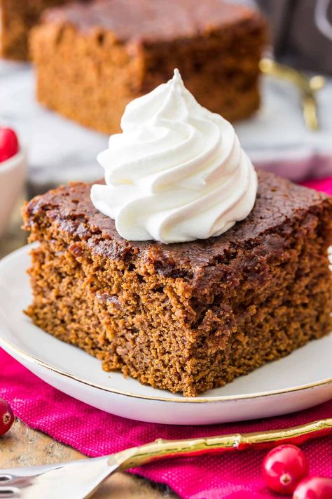 A timeless, classic, traditional Gingerbread recipe that makes for a dense but soft, moist, and richly flavored cake, perfectly flavored with molasses, brown sugar, and lots of cozy spices! Be sure to check out the how-to video! Gingerbread Dessert, Gingerbread Cake Recipe, Gingerbread Recipe, Gingerbread Cake, A Piece Of Cake, Piece Of Cake, Pumpkin Cake, Savoury Cake, Food Cakes