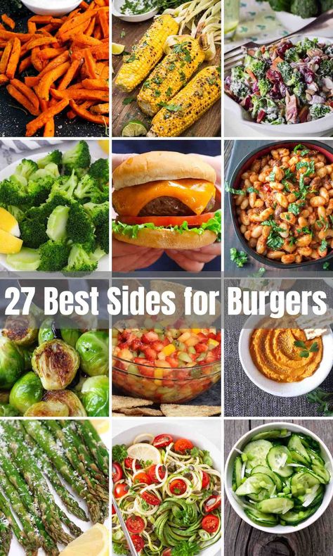 Whether you're seeking classic sides for burgers or something special for sunny summer days, you're sure to love one (or more!) of these 27 best side dishes for hamburgers and hotdogs. What To Eat With Hamburgers, Burgers And Sides Ideas, Sides Dishes For Hamburgers, Burger Meals Sides, Hamburgers And Hotdogs Party Food Ideas, Hamburger And Hotdogs Party, Best Sides For Burgers And Hotdogs, Best Burger Sides Dishes, Sides To Go With Hamburgers And Hotdogs