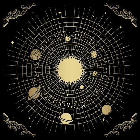 The sun center of solar system with plan... | Premium Vector #Freepik #vector #magic-card #tarot #space-planets #milky-way Solar System Graphic, Planet Vector, Voodoo Spells, Vector Photo, Solar System, Graphic Design Inspiration, Premium Vector, Graphic Resources, Vector Art